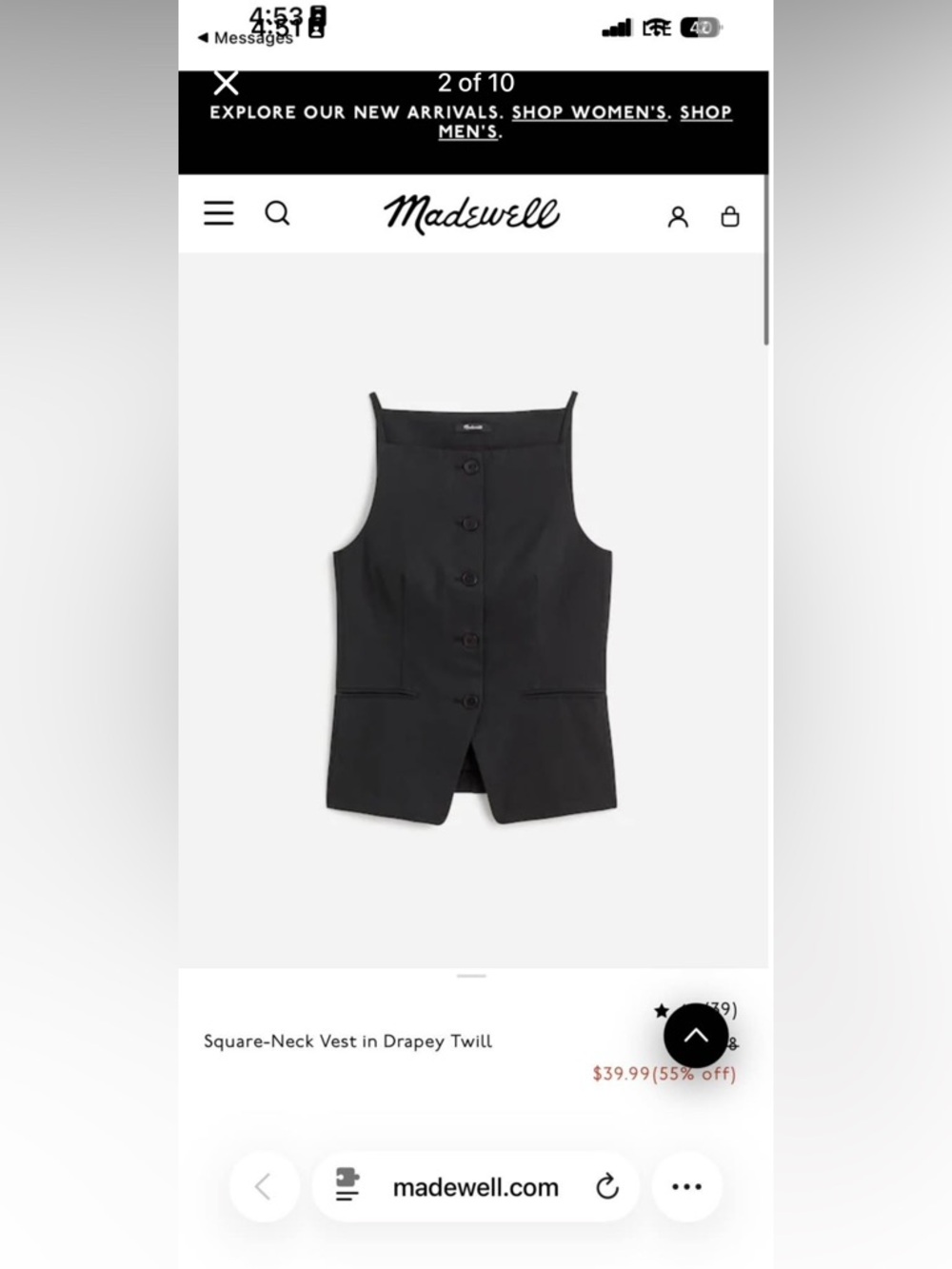 Madewell black Button-Front Sleeveless Camisole